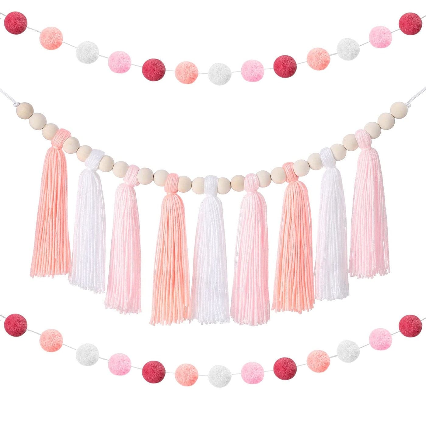 Syhood Boho Tassel Garland With Wood Beads and Western Colorful Pom Pom Ball Decor for Baby Shower Home Party Wall Hanging Gifts Vivid Colors