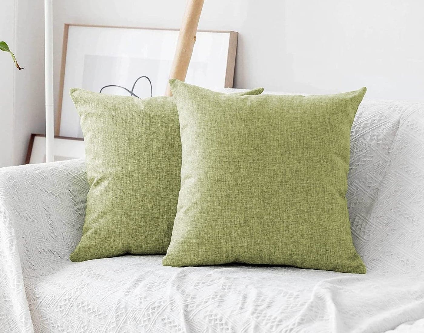 Khooti Decorative Jute Square Cushion Cover Throw pillow cover for Living Room Couch Diwan single seater Sofa , Modern BOHO Medium 16 x 16 Inches / 40 x 40 cm (Colour - Apple Green)(Set of 2 pieces)
