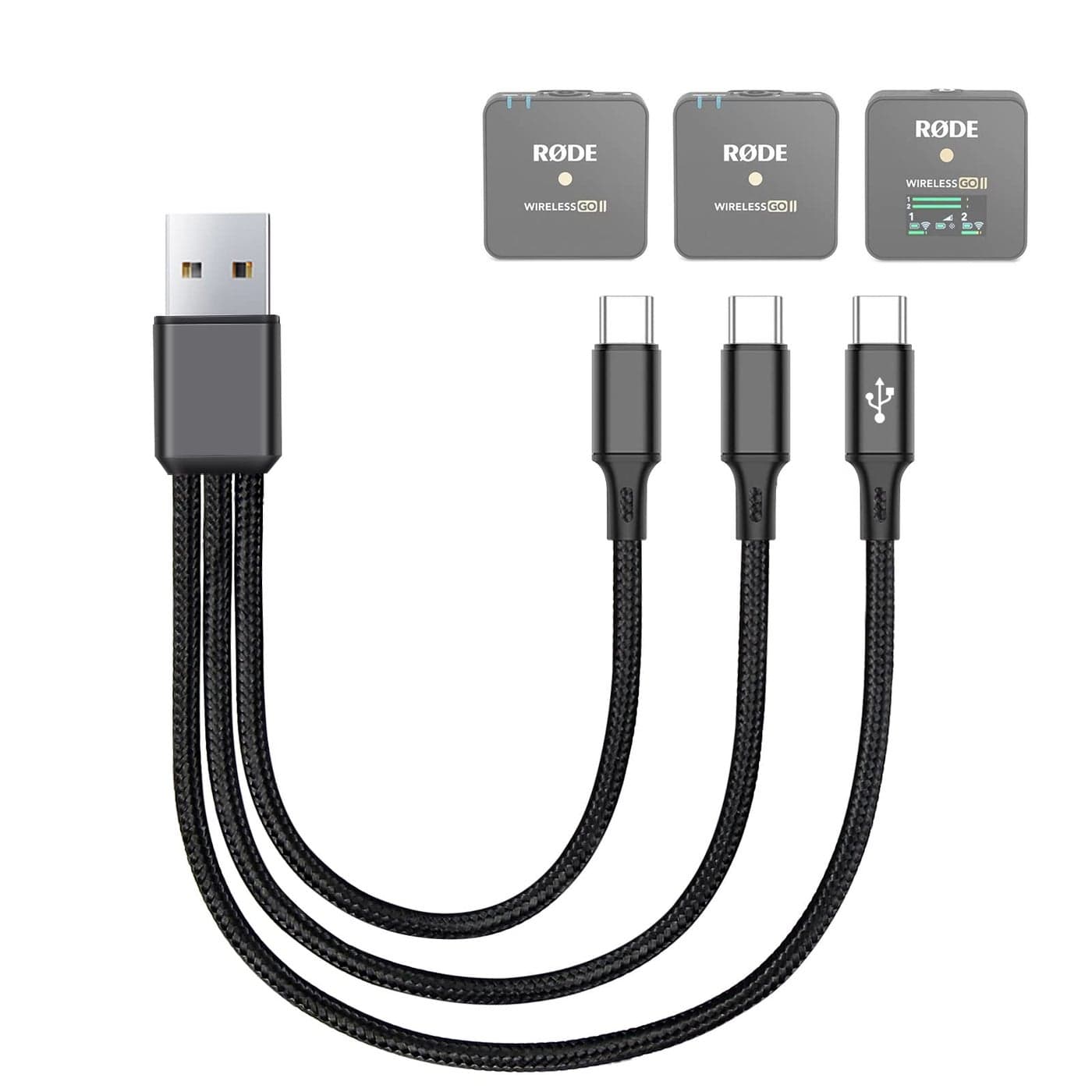 weishan 3-in-1 Charging Cable Replacement for Rode Wireless Go 2 / II Microphone System, 3A USB C Short Charger Cord with 3 Type-C Plugs 8-Inch