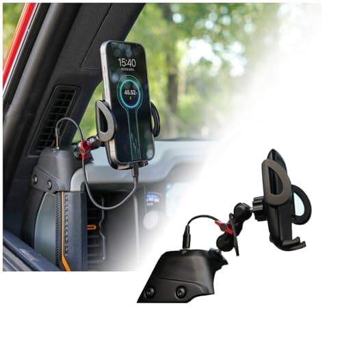 Aigmux Phone Holder with Charging C Port for Ford Bronco 2021 2022 2023 2024 2025, Adjustable Angle 360° Phone Holder for Bronco Accessories (with Charging Stand)