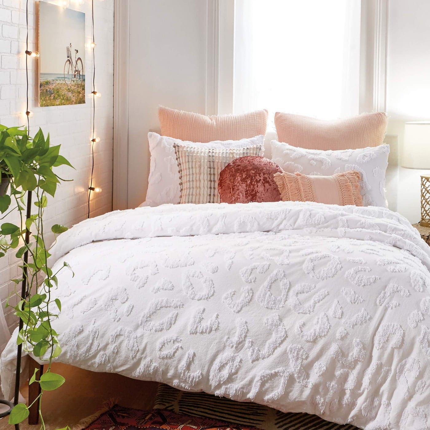 Peri Home Chenille Leopard 100 Cotton 2Piece Duvet Cover Sham Set Twin XL White