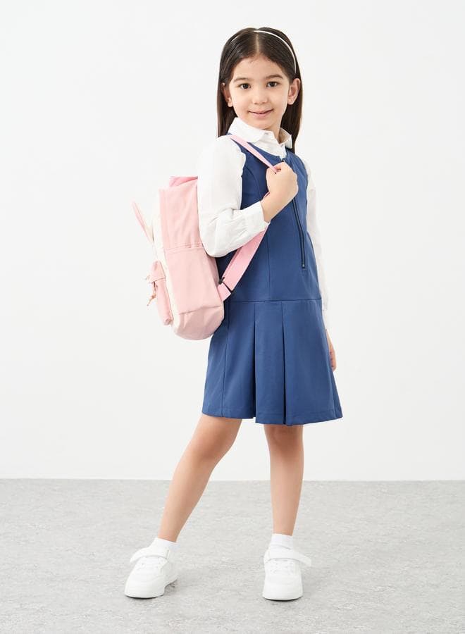 Girls Navy Blue Fold Pleated Pinafore Dress