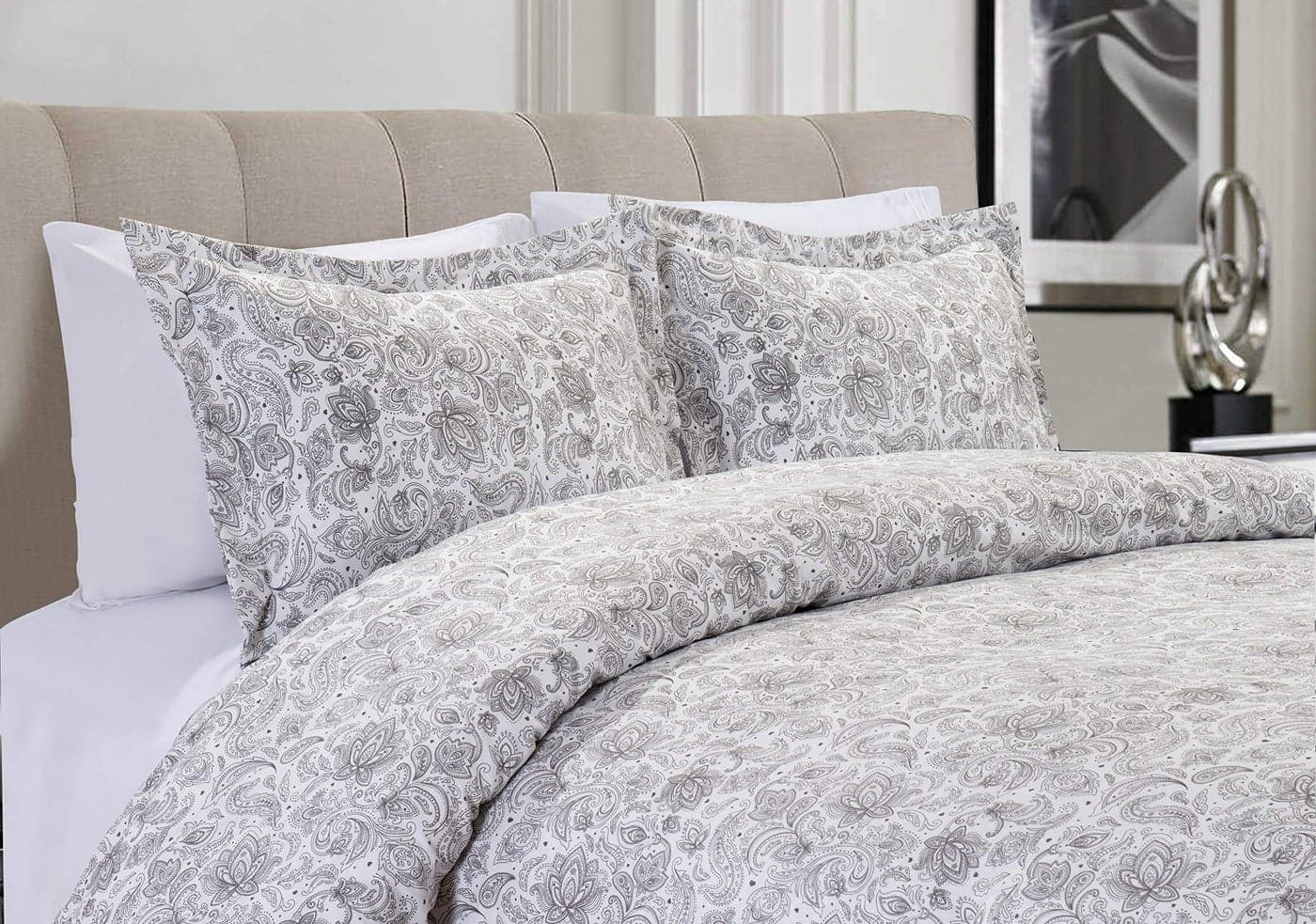 Elegant Comfort Luxury 3Piece Reversible Duvet Cover Set 1500 Premium Hotel Quality Microfiber Paisley Pattern Comforter Cover with Button Closure and Shams KingCali King Grey