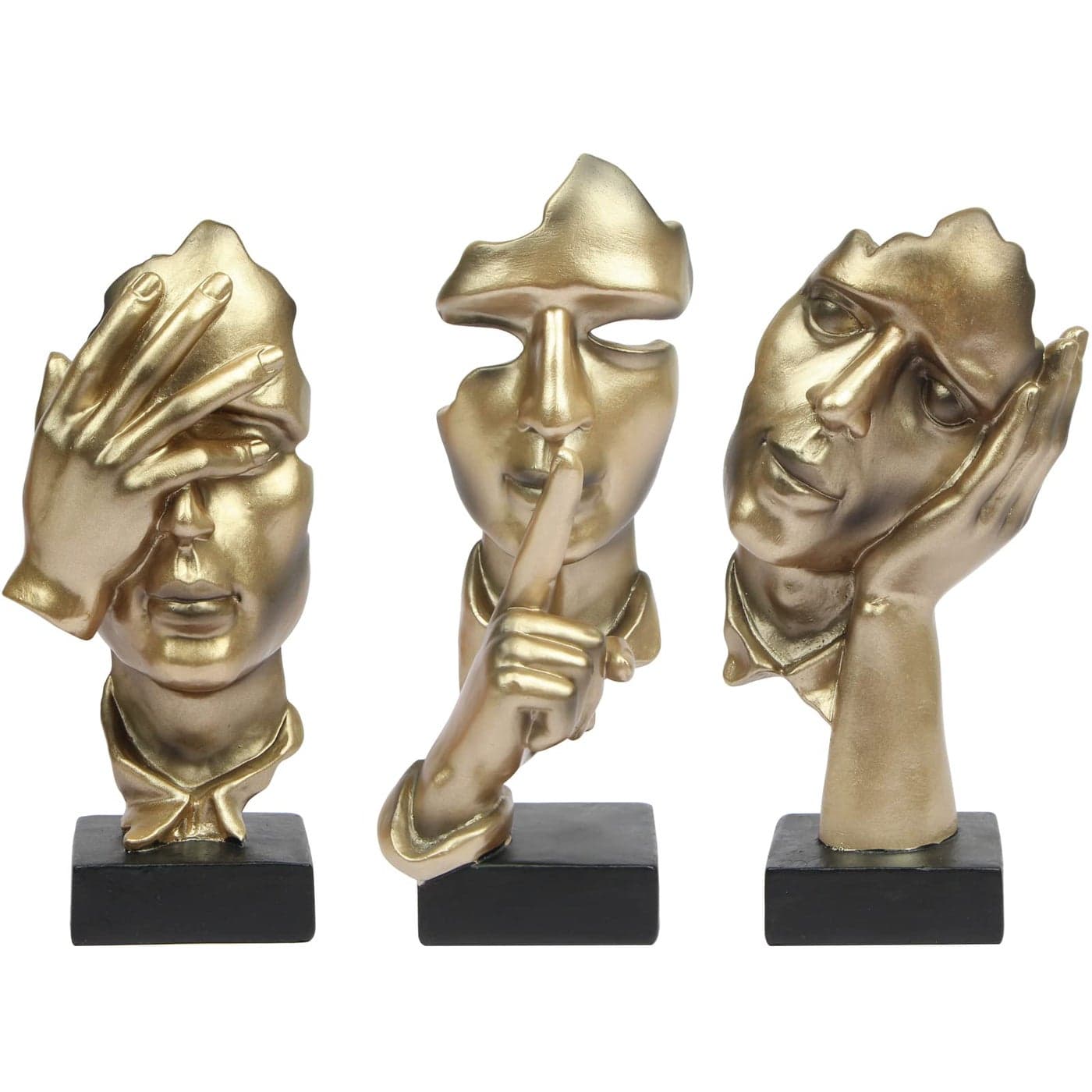 prosfalt 3 Pcs Thinker Statue Silence is Gold Abstract Art Figurine No Hear No See No Speak Modern Home Resin Sculptures Decorative Objects Decor for Home Office Bookshelf DesktopGold A41