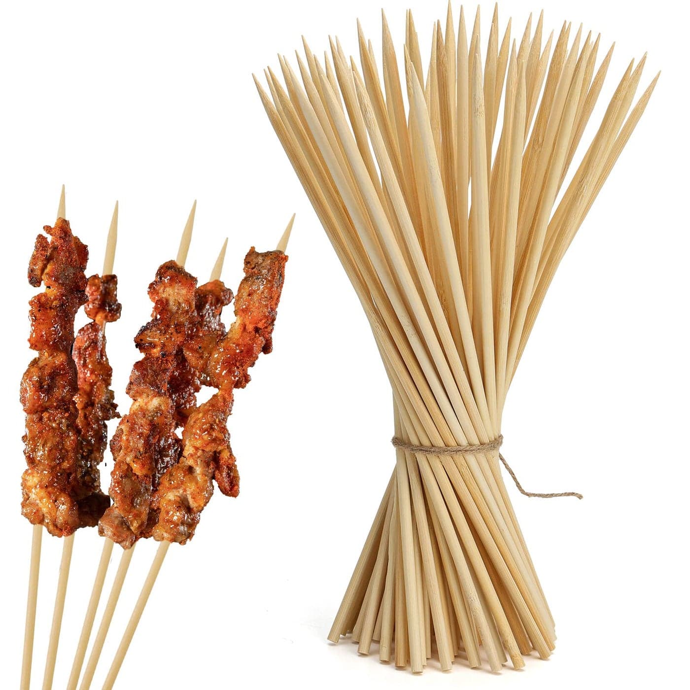 HANSGO Natural Bamboo Skewers 5mm 8 Inch Wooden Skewers Barbecue Sticks for Appetiser Fruit Cocktail Kabob Chocolate Fountain Grilling 100PCS