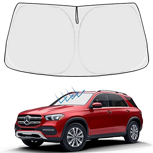 Proadsy 2025 Upgrade Windshield Sun Shade Custom Fit Mercedes Benz GLE 2020-2024 2025 4-Layer Foldable Front Sunshade Protector Sun Visor Blocks UV Rays Keep Car Cooler