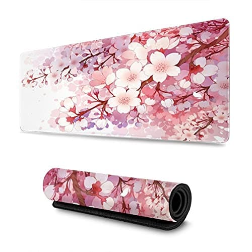 Cherry Blossom Floral Gaming Mouse Pad Large XL Flower Desk Mat Long Extended Pads Big Mousepad Home Office Decor Accessories for Computer Pc Laptop