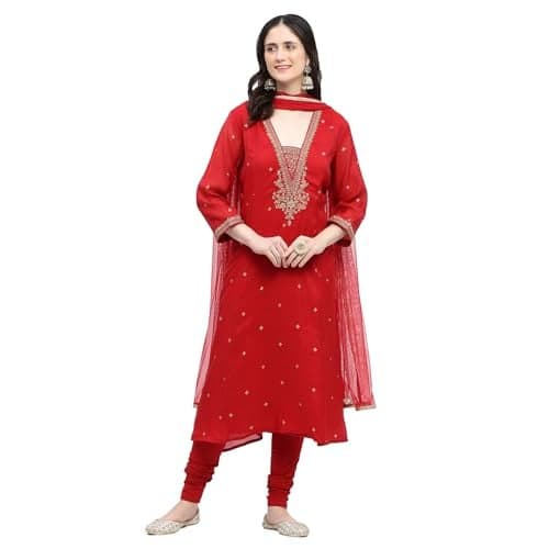 Biba Women Red Polyester Blend Kalidar Suit Set_38