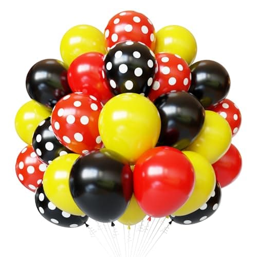 Red Yellow Black Balloons 60pcs 12 Inches Red Yellow Black Polka Dot Latex Balloons with 1 Ribbon for Birthday Baby Shower Party Decorations