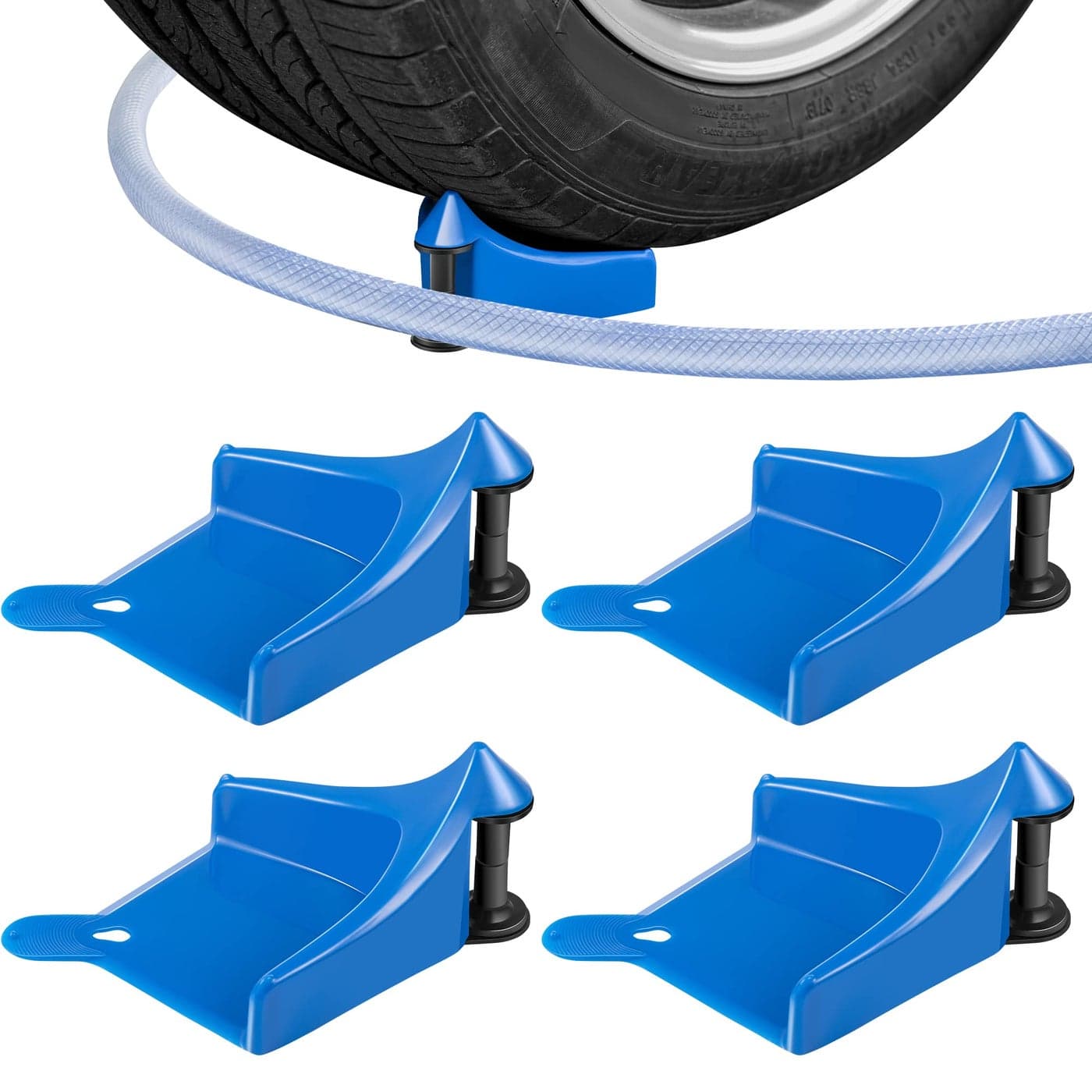 4 Pcs Car Hose Guide Tire Hose Roller for Car Washing Detailing Tire Hose Guide Preventing Pressure Washer Hose Stuck Under The Wheels Plastic Wash Tool to Avoid SnaggingBlue