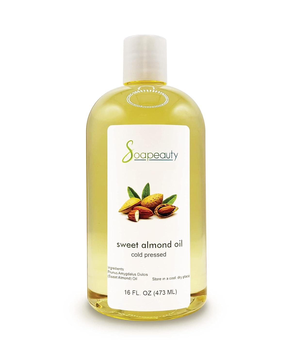 Soapeauty Sweet Almond Oil Cold Pressed Refined | 100% Pure Sweet Available in Bulk | Carrier for Essential Oils, Almond oil for Skin, Face, and Hair, Soap Making | 16 fl oz