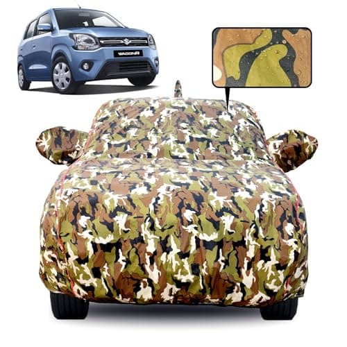 Slamio Waterproof Car Body Cover for Maruti Suzuki Wagon R 2019-2026 Models, with Mirror & Antenna Pocket, All Weather Protection, UV Resistant & Dust Proof, Triple Stitch, Jungle Print