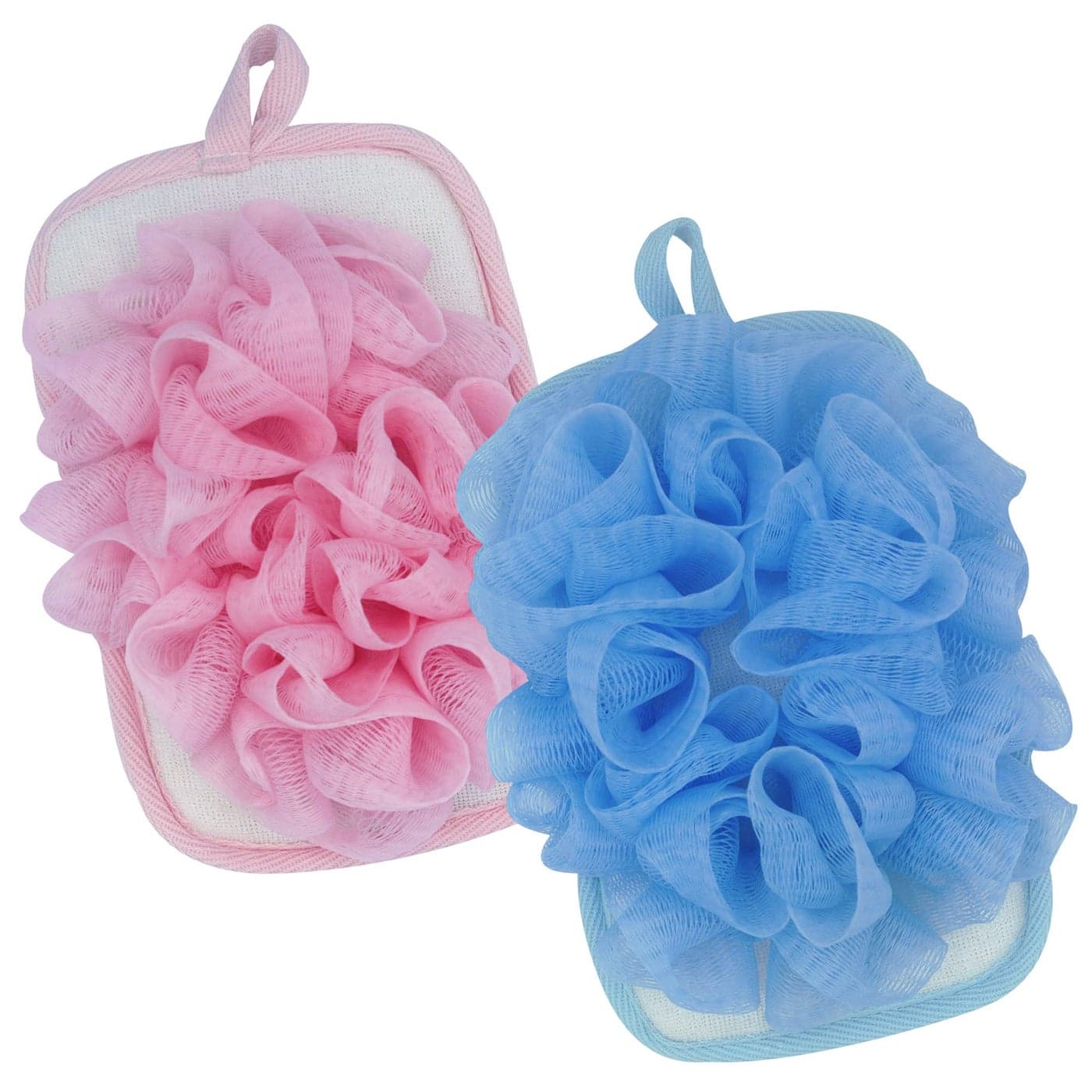 Bleu Bath 2 Pack Exfoliating Bath Sponge Body Loofah Mitt Pad Shower Pouf Elastic Hand Strap Mesh Sponge Shower Scrubber