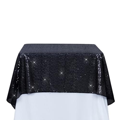 PartyDelight Sequin Tablecloth Square 50x50 Black Shimmer Table Cloths Sparkle Glitter Decorations