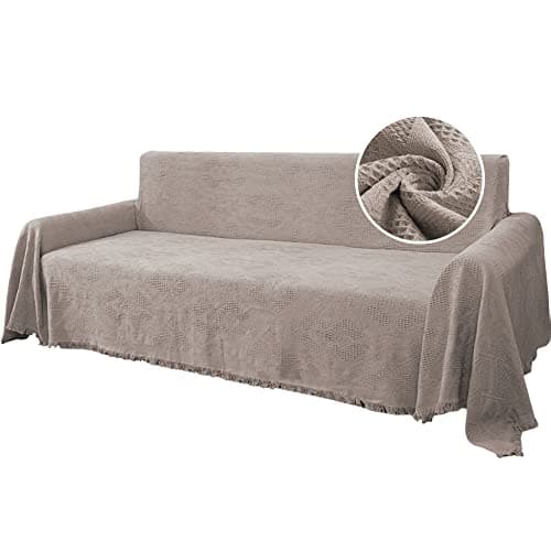H.VERSAILTEX Cotton Sofa Covers Couch Cover Sofa Slipcover for Most Shape Sofas, Feature Thick Woven Jacquard Seamless with Tassels, Multi-Use Decorative for Couch (XX-Large: 91" x 134", Sand)
