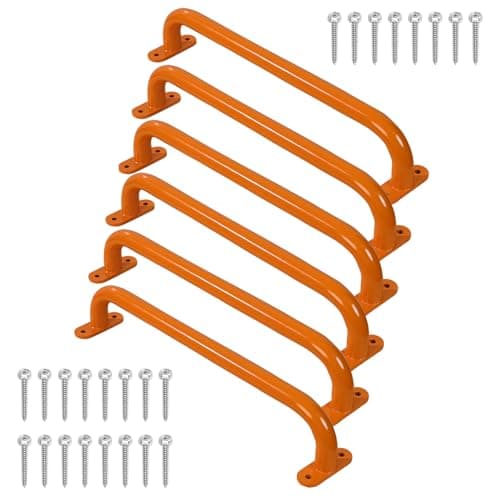 Purife 6 Pieces 17 Inch Orange Safety Playground Handles Outdoor Metal Playset Accessories Handles Swing Sets Attachment Grab Bars Indoor Kids Ceiling Monkey Bar for Play Structure