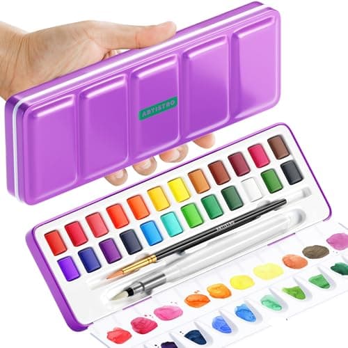 ARTISTRO 24 Color Watercolor Paint Set Portable Paint Art Kit with Palette and Brush Pens Travel Water Color Set for Adults Professionals Kids Art and Painting Supplies Gift Idea