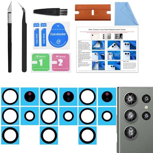 3 Pack Galaxy S23 Ultra Back Rear Camera Lens Glass Replacement Back Camera Lens with TemperedGlass Lens Protector for Samsung S23 Ultra with Installation Manual Toolkit
