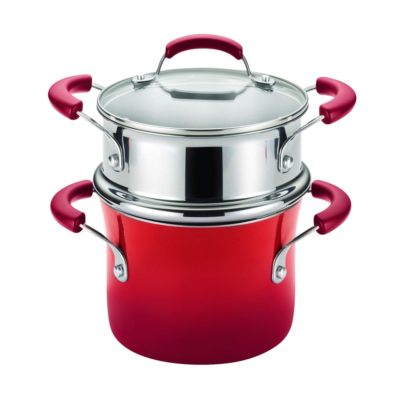 Rachael Ray Brights Sauce PotSaucepot with Steamer Insert 3 Quart TwoTone Red