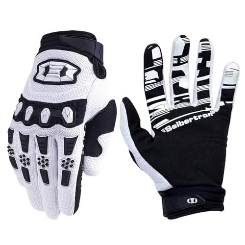 Seibertron Unisex MX ATV MTB Racing Gloves - Full Finger Touchscreen Glove for Bicycle Cycling Mountain Biking Motorcycle and Motocross White M
