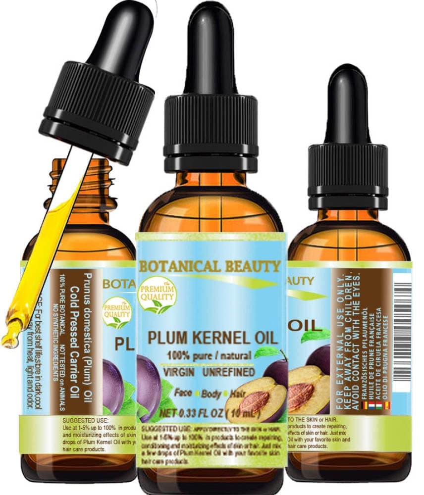 Botanical Beauty French PLUM KERNEL OIL 100 Pure Natural Virgin Unrefined Cold Pressed Carrier Oil 033 oz 10 ml for Face Skin Hair Lips Nails Skin SuperFood Face moisturizer Oil