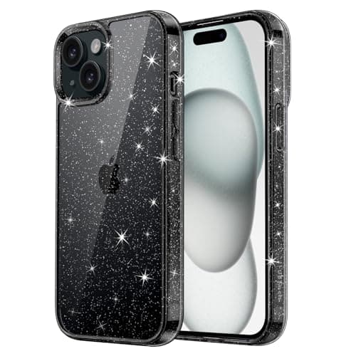 JETech Glitter Case for iPhone 15 6.1-Inch, Bling Sparkle Shockproof Phone Bumper Cover, Cute Sparkly for Women and Girls (Black)
