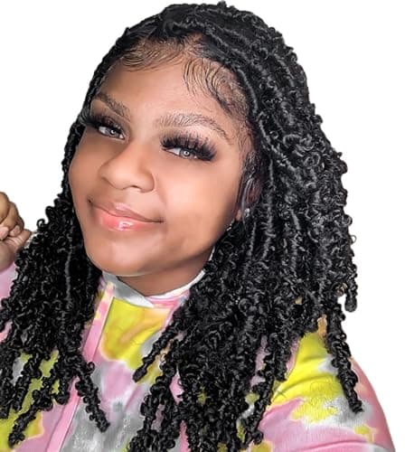 BOHOBABE 8 Packs Butterfly Locs Crochet Hair 12 Inch Short Black Distressed Crochet Butterfly Faux Locs, 1B