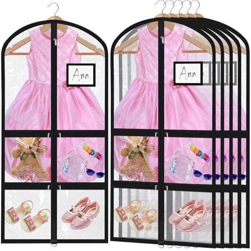 Woanger 6 Pcs Garment Bags for Dance Costumes Clear PVC with Zippers Garment Bag with Pockets Dance Costume Organizer Carrier for Storage Cover for Adult(Transparent,20'' X 40'')
