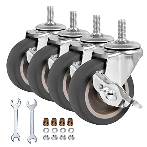BAISASY 3 Inch Caster Wheels Threaded Stem Casters Set of 4 Heavy Duty Wheel with Brake Metric Size M812525 Screw Diameter 8mm Screw Length 25mm Casters for Wire Shelving Furniture Dolly