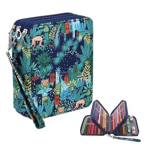 Climberty® Large Capacity Pencil Pouch with 78 Elastic Loops, Multi Layer Zipper Stationery Organizer Bag, Cartoon Print Travel Pen Case for School, Art Supplies, Colored Pencils, 6.3"x7.87"x2.36"