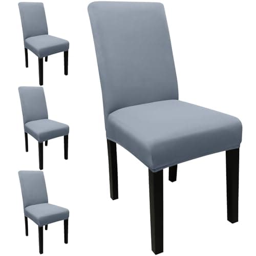 JQinHome 4 Pcs Dining Chair Slipcover, High Stretch Removable Washable Chair Seat Protector Cover for Home Party Hotel Wedding Ceremony(Light Grey)