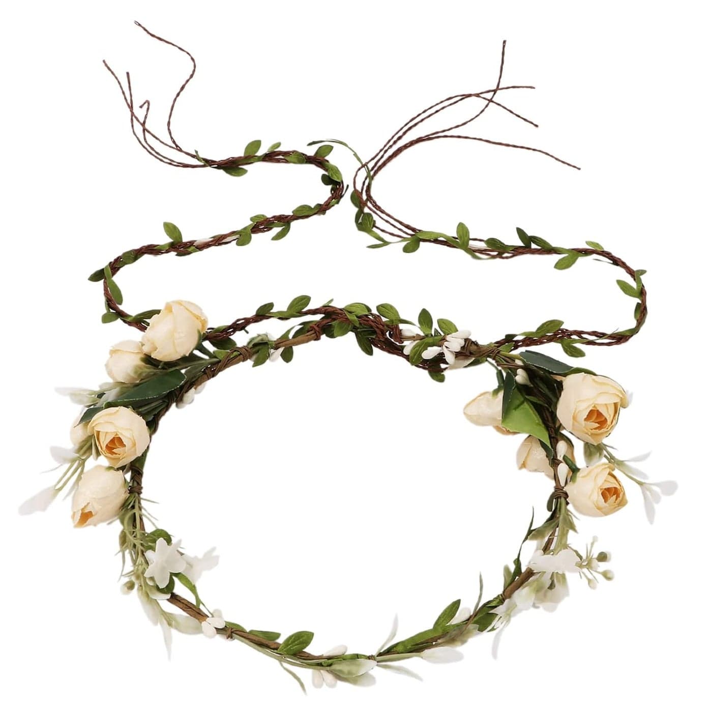 YISSION Beige Flower Crown floral Wreath Headband Flower Women Girl Headpiece Hair Accessories for Wedding Photo Shoot Festivals