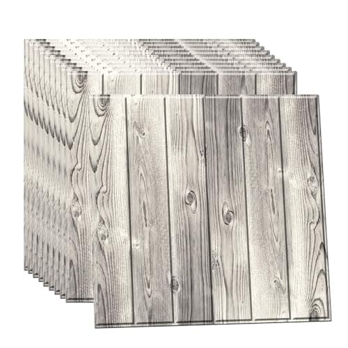 TLISMI 4 Pcs DIY Self Adhesive Classic Grain 3D Asymmetric Wooden Texture Designed PE Foam Wall Sticker Easy Peel and Stick Waterproof Wallpaper Anti fouling Wall Panels for Home Decor (70X70cm, 6mm)