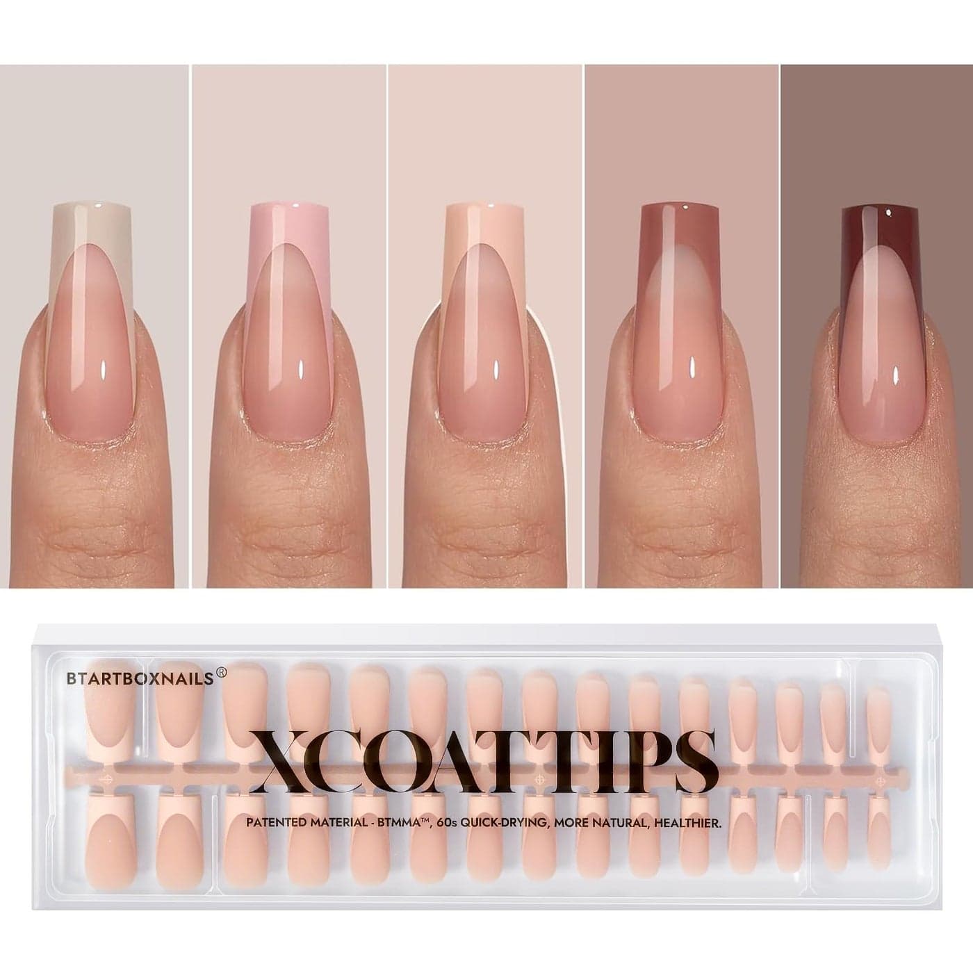 BTArtboxnails XCOATTIPS Press on Nails French Tip Nails Long Square Skin Tones Soft Gel Material Acrylic Fake False Nails Extension Gift for DIY at Home
