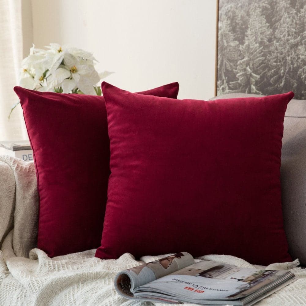 MIULEE Pack of 2 Velvet Soft Solid Decorative Throw Pillow Covers Burgundy Pillowcases for Sofa Bedroom Couch Car18x18 Inch Wine Red