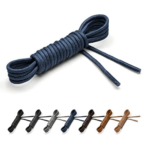 Benchmark Basics Dress Shoe Laces - 1/16" (1.5mm) Round Waxed Cotton Shoelaces - Choice of Color & Length - 30", 33" or 36" (30", Navy Blue)