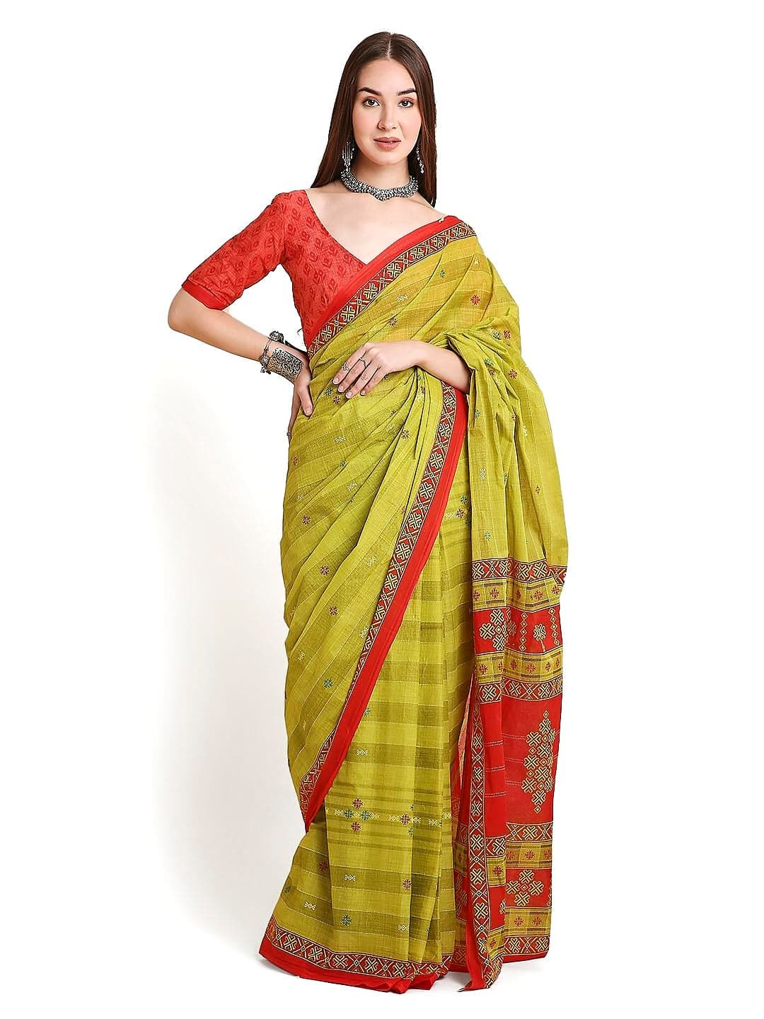 RATAN Pure Cotton Printed Mulmul Saree for Women with Blouse Piece (LAHL-BP-21934_Green)