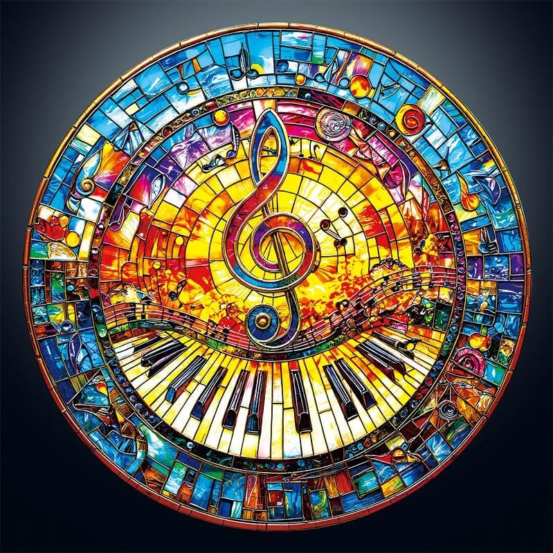 Artipuz 1000 Piece Round Jigsaw Puzzle for Adults 3D Visual StainedGlass Piano Music 268 Diameter Circular Brain Challenge Artistic Wall Decor Mindful Gift for Famiy Relaxation