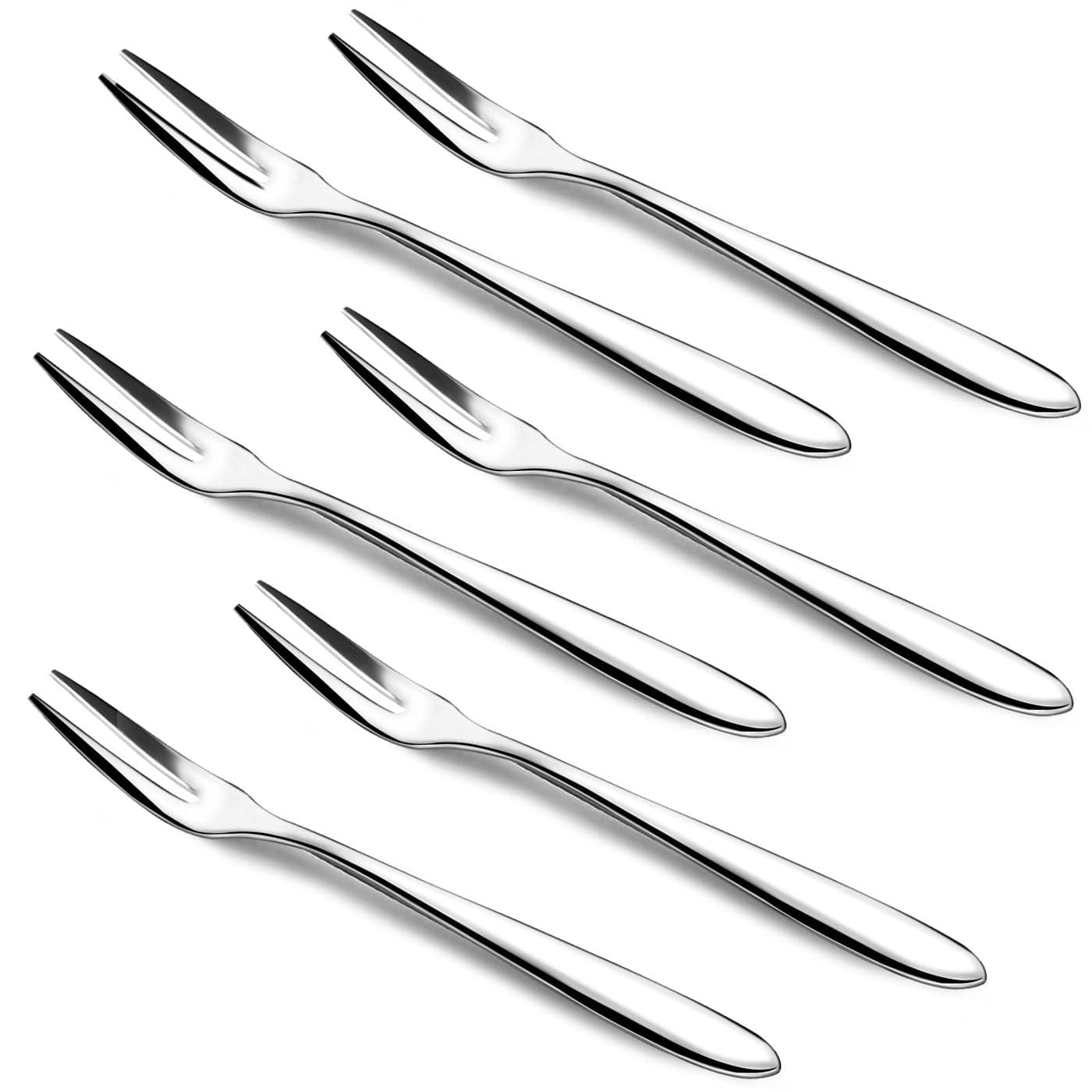 6pcs Quality Stainless Steel Forks Gift Sets for Olives Prawns Antipasti Cheese Dessert Cake Fruit Salad Appetizer Cocktail Crab Escargot Cute Silver Metal Forks MirrorPolished DishwasherSafe