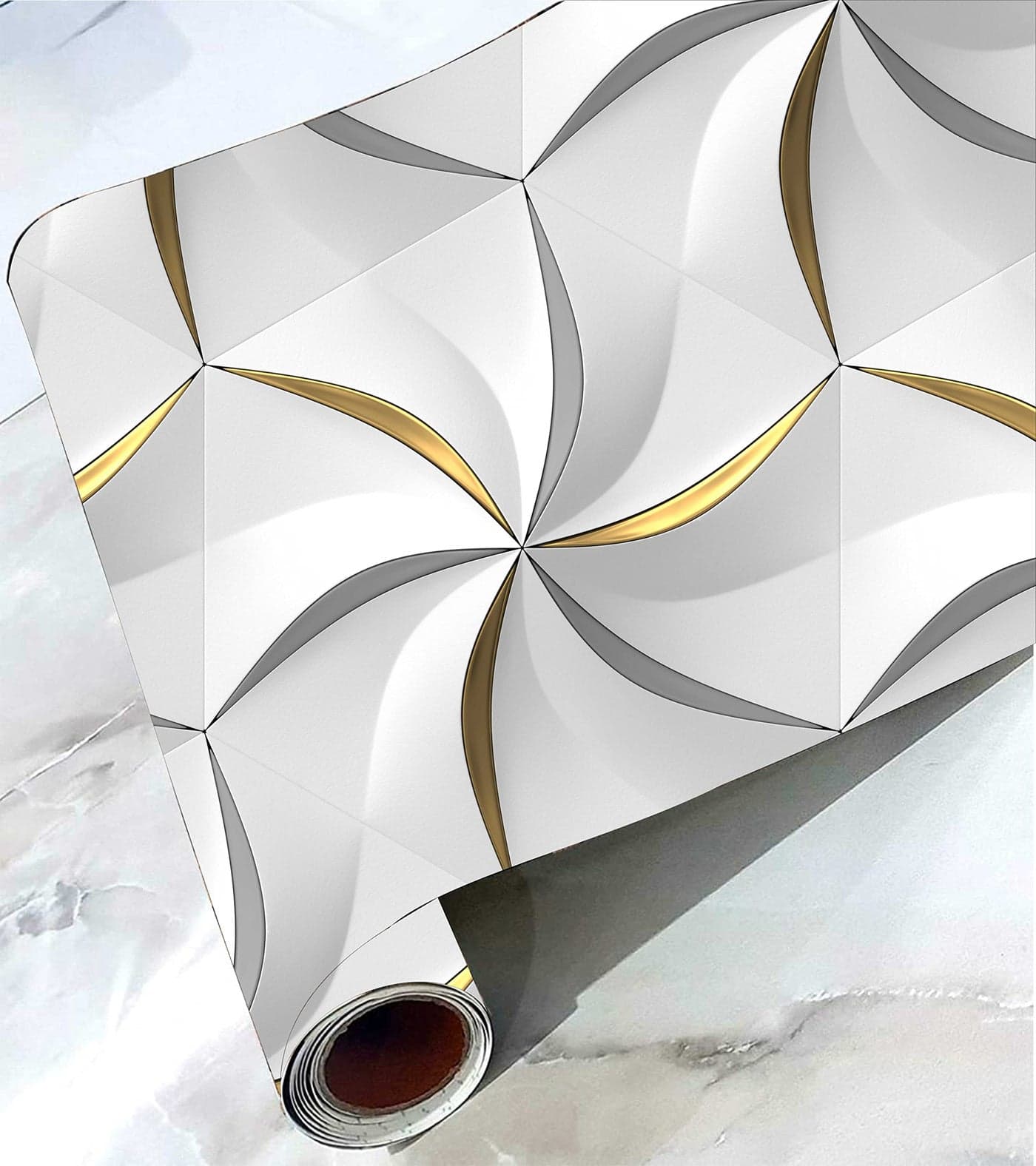 CABANA HOMES Wall Stickers DIY 3D Wallpaper for Bedroom (45 x 125 cm, 2 Rolls) (12 sq. ft) Decorative Self Adhesive Living Room, Lobby, White Golden Wallpaper, Made in India