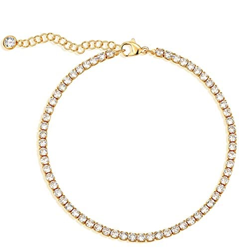 MEVECCO Anklet for Women Gold Tennis Chain Round Zirconia Cut Faux Diamond 14K Gold Plated Dainty Chain Boho Beach Summer Simple Foot Jewelry Ankle Bracelet