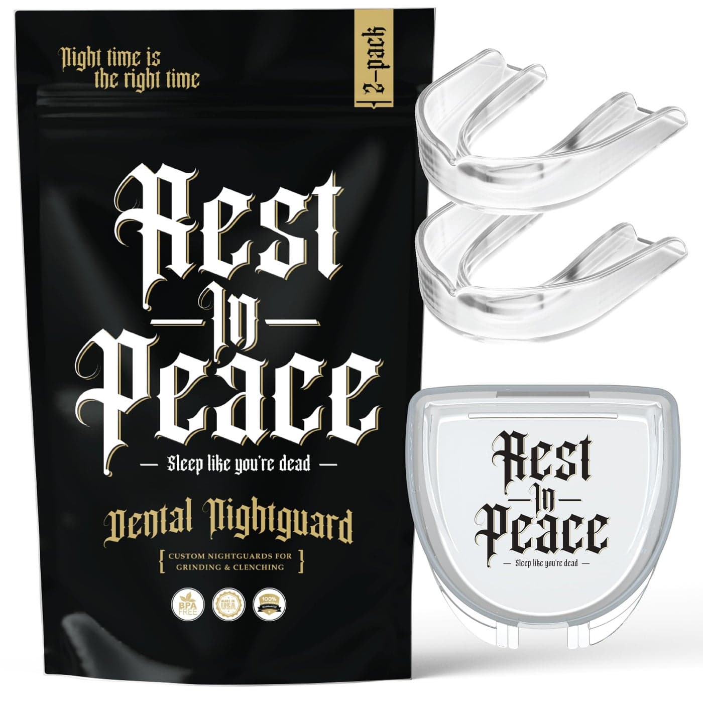 Rest in Peace Night Guard Pack of Two Moldable Mouth Guard for Teeth Grinding Clenching Bruxism Clear