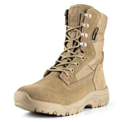 FREE SOLDIER Women’s Tactical Boots 8 Inches Lightweight Combat Boot Durable Military Work Outdoors Boots Desert Boot for Women(Thin Tan 8)