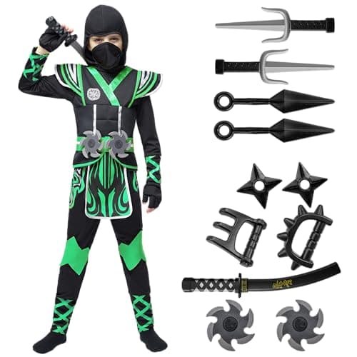 Spooktacular Creations Kids Green Ninja Costume Child Boy Ninja Outfit Set Halloween Costume for Toddler Themed Parties Dress Up Medium 810 yrs