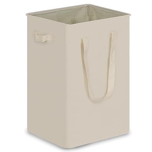 efluky Slim Laundry Basket Narrow Laundry Hamper with Handles Collapsible Dirty Clothes Hamper Tall Laundry Bin for Laundry Room Dorm and Bedroom 90L Beige