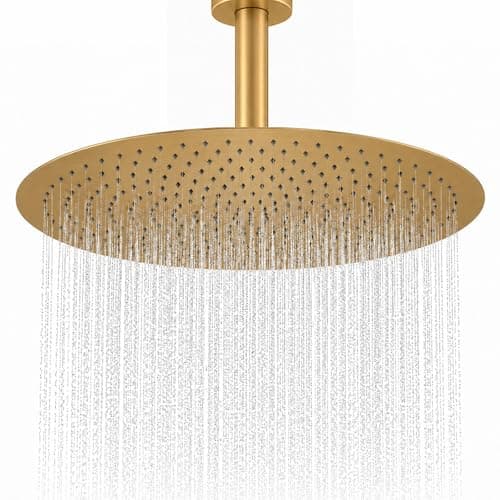 BSTIIU Gold Rain Shower Head, 16 Inch High Pressure Shower Head, 304 Stainless Steel Ceiling Mount Extra Large Waterfall Top Showerhead, Brushed Brass Gold