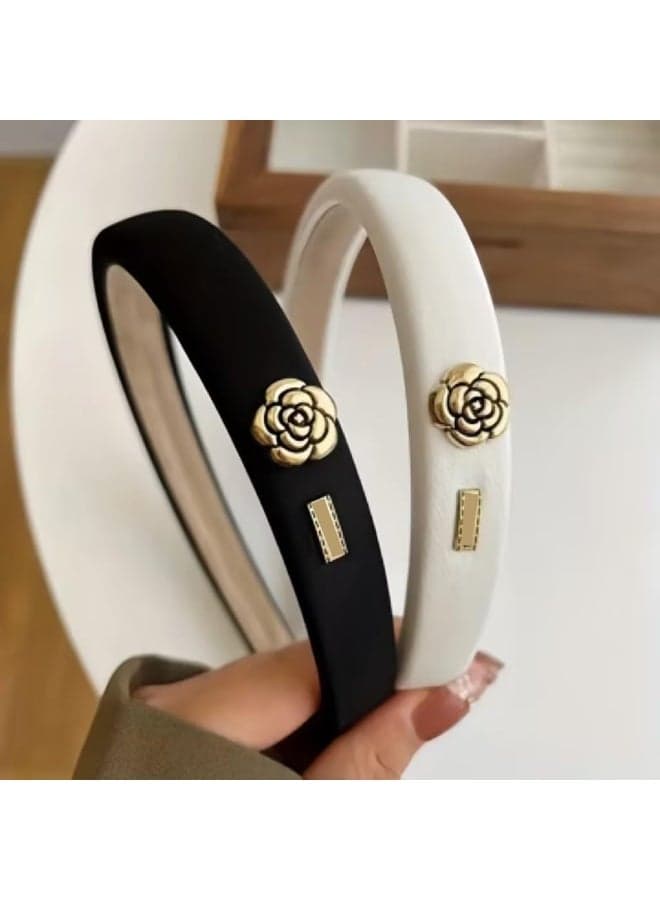 2 Pcs Padded Hairbands for Women, Flower Decor Headbands, Soft Fabric Headbands, Non Slip Elastic Headbands for Women's Hair, Hair Accessories for All Occasions