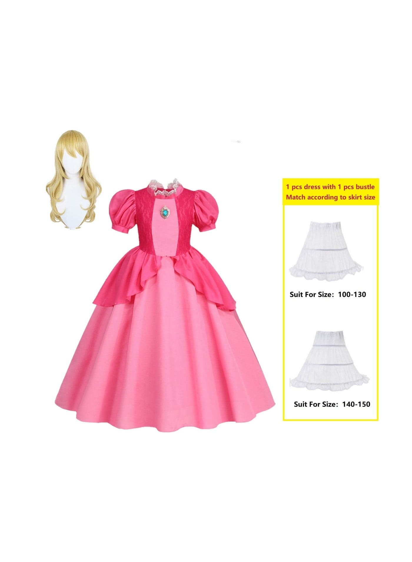 Princess Party Costume Dress With Wig And Bustle Set