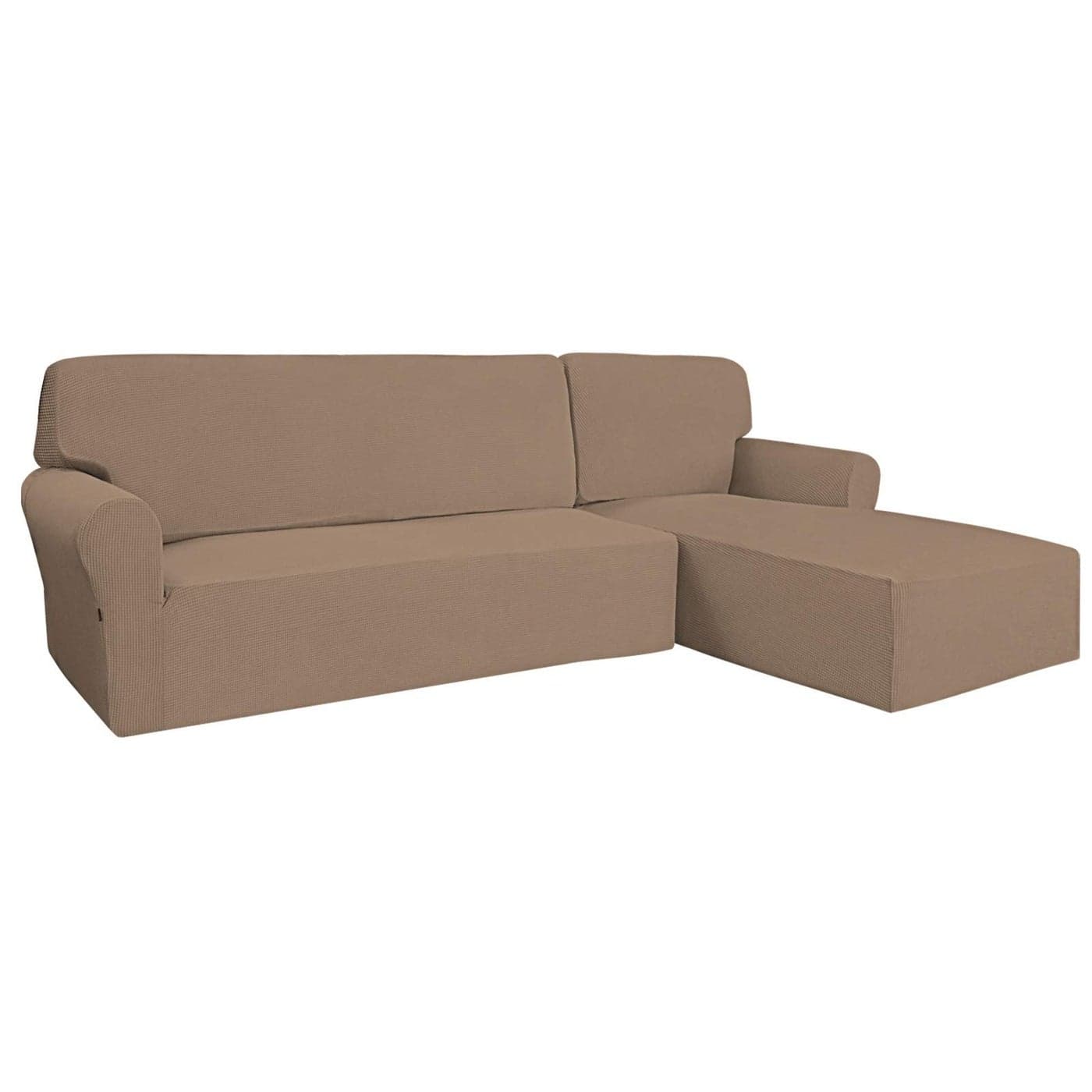 EasyGoing Stretch Sofa Slipcover 2 Pieces LShaped Sofa Cover Sectional Couch Cover for Living Room Jacquard Fabric Chaise Lounge Slipcover with Elastic Bottom for Dogs Kids PetsSmallCamel