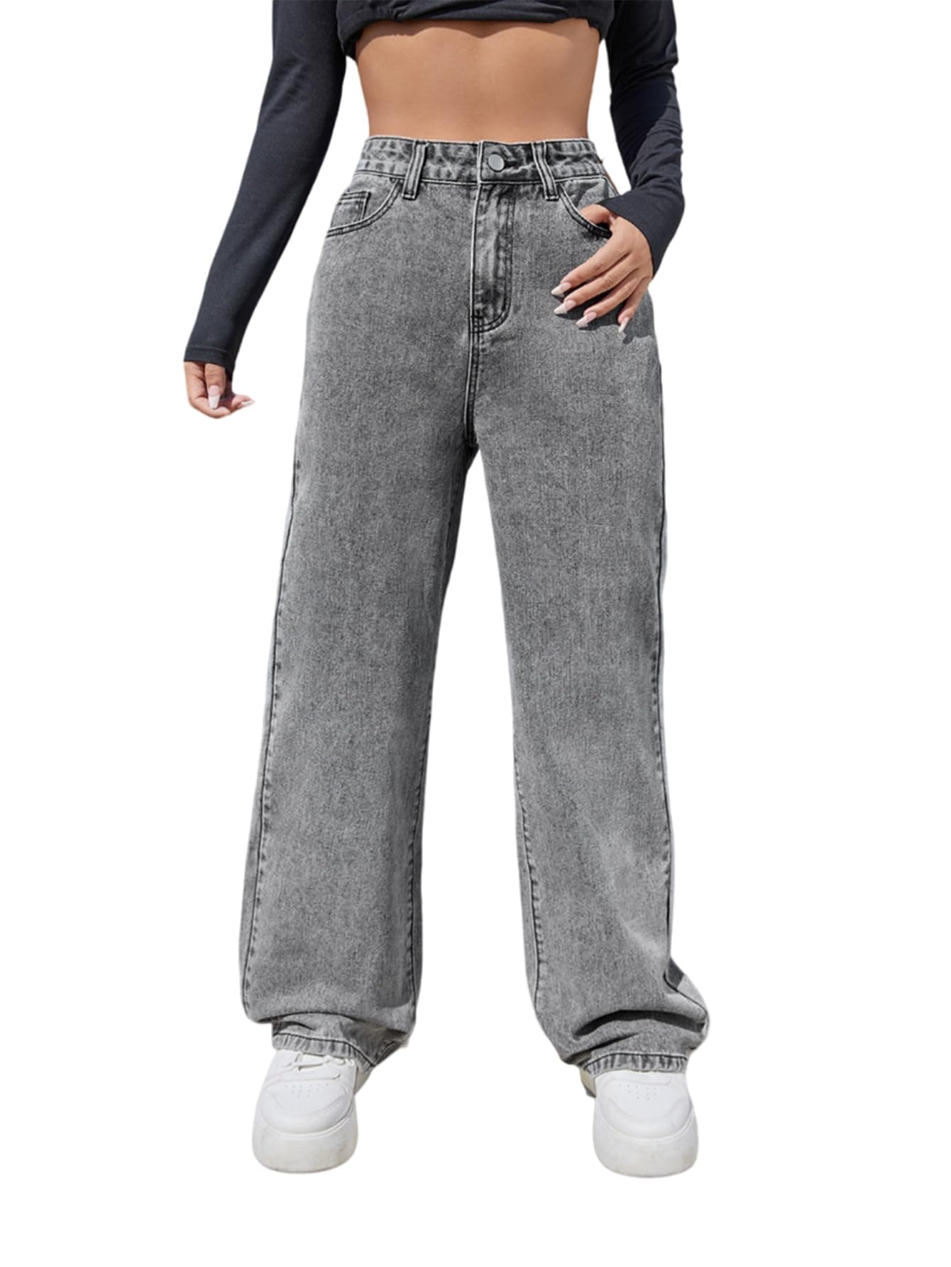 KOTTY Women's Cotton Lycra Blend Relaxed Fit Jeans(Grey,34)